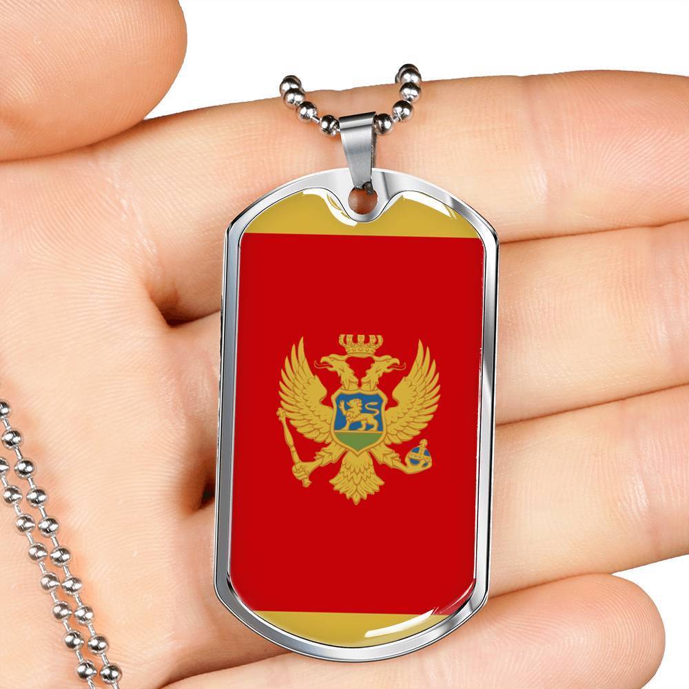 Montenegro Flag Necklace Montenegro Flag Stainless Steel or 18k Gold Dog Tag 24" - Express Your Love Gifts