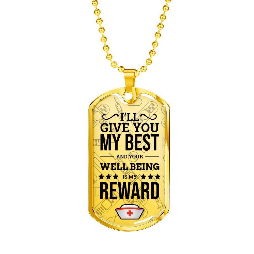 My Best Nurse Necklace Stainless Steel or 18k Gold Dog Tag 24" Chain-Express Your Love Gifts