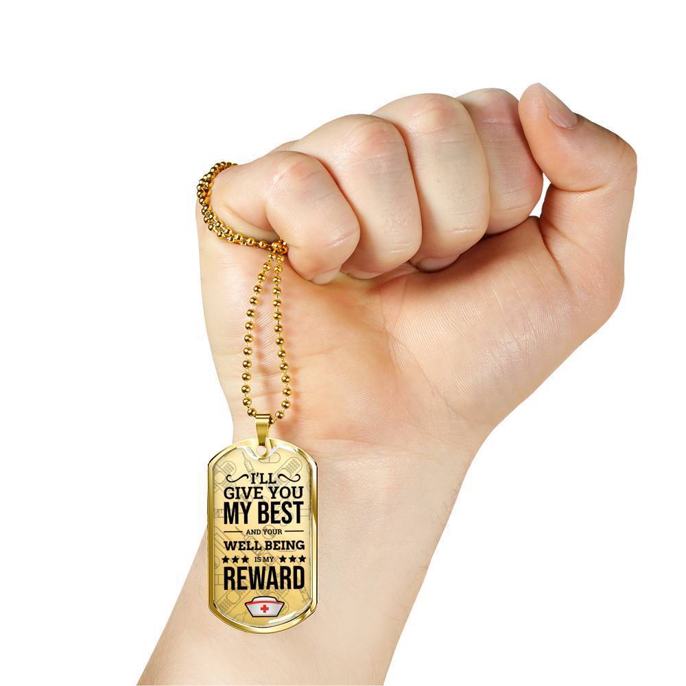 My Best Nurse Necklace Stainless Steel or 18k Gold Dog Tag 24" Chain-Express Your Love Gifts