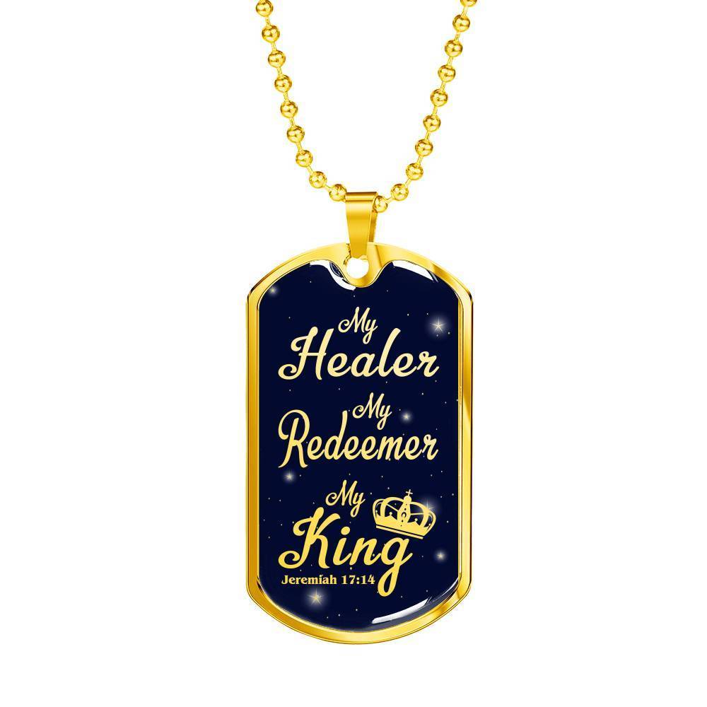 My Healer Redeemer Jeremiah Necklace Stainless Steel or 18k Gold Dog Tag 24" - Express Your Love Gifts