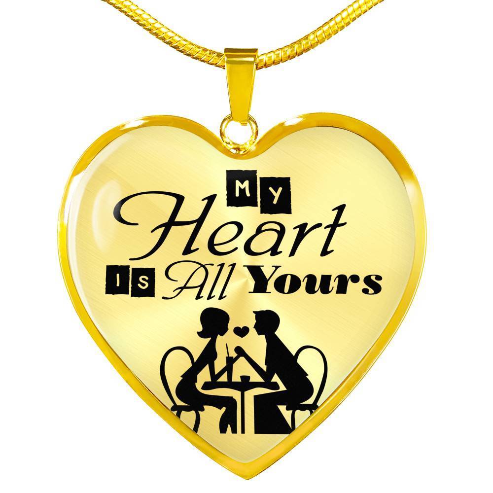 My Heart Is All Yours Couples Necklace Stainless Steel or 18k Gold Heart Pendant 18-22"''-Express Your Love Gifts