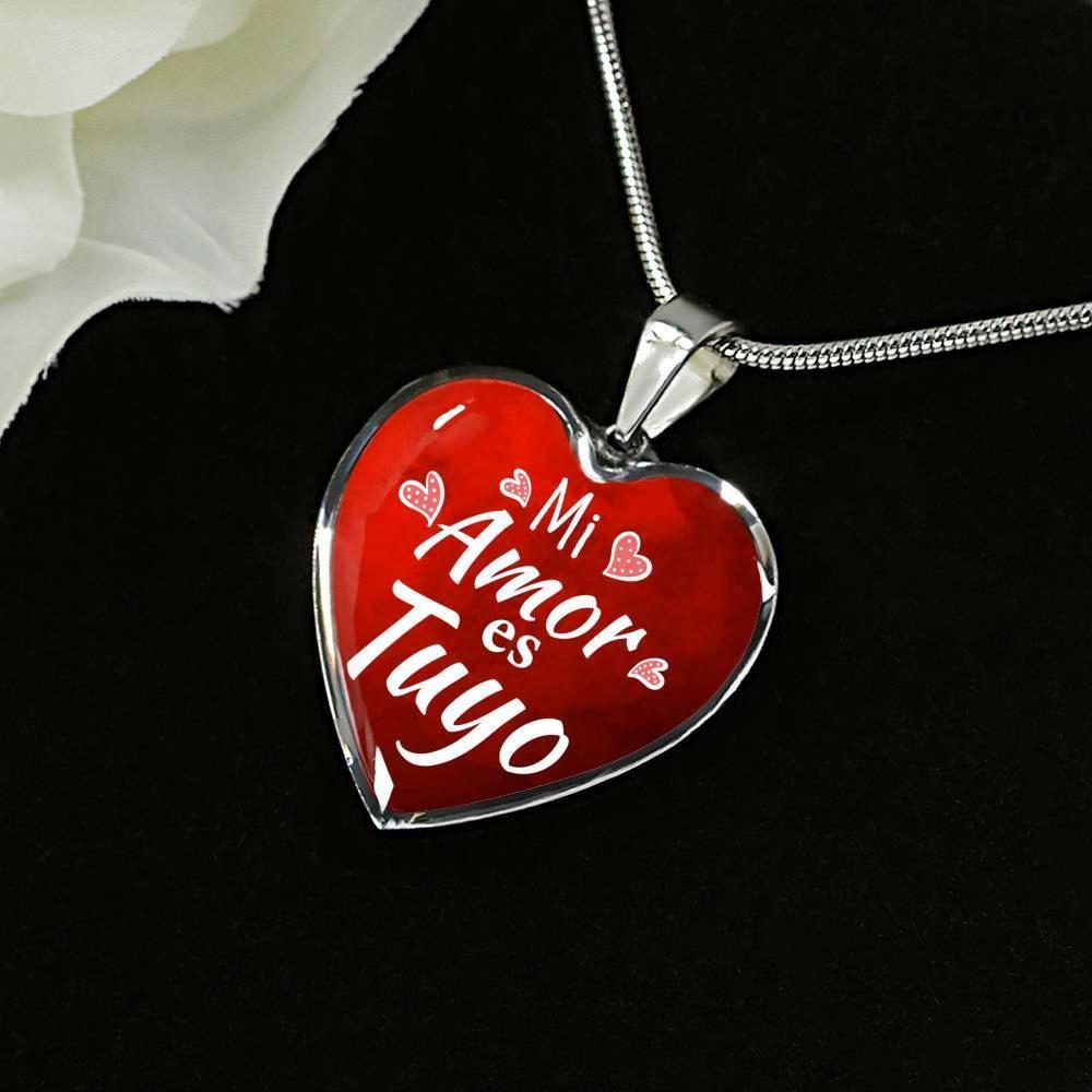 My Love Is Yours Spanish Mi Amor Es Tuyo Heart Pendant Necklace-Express Your Love Gifts