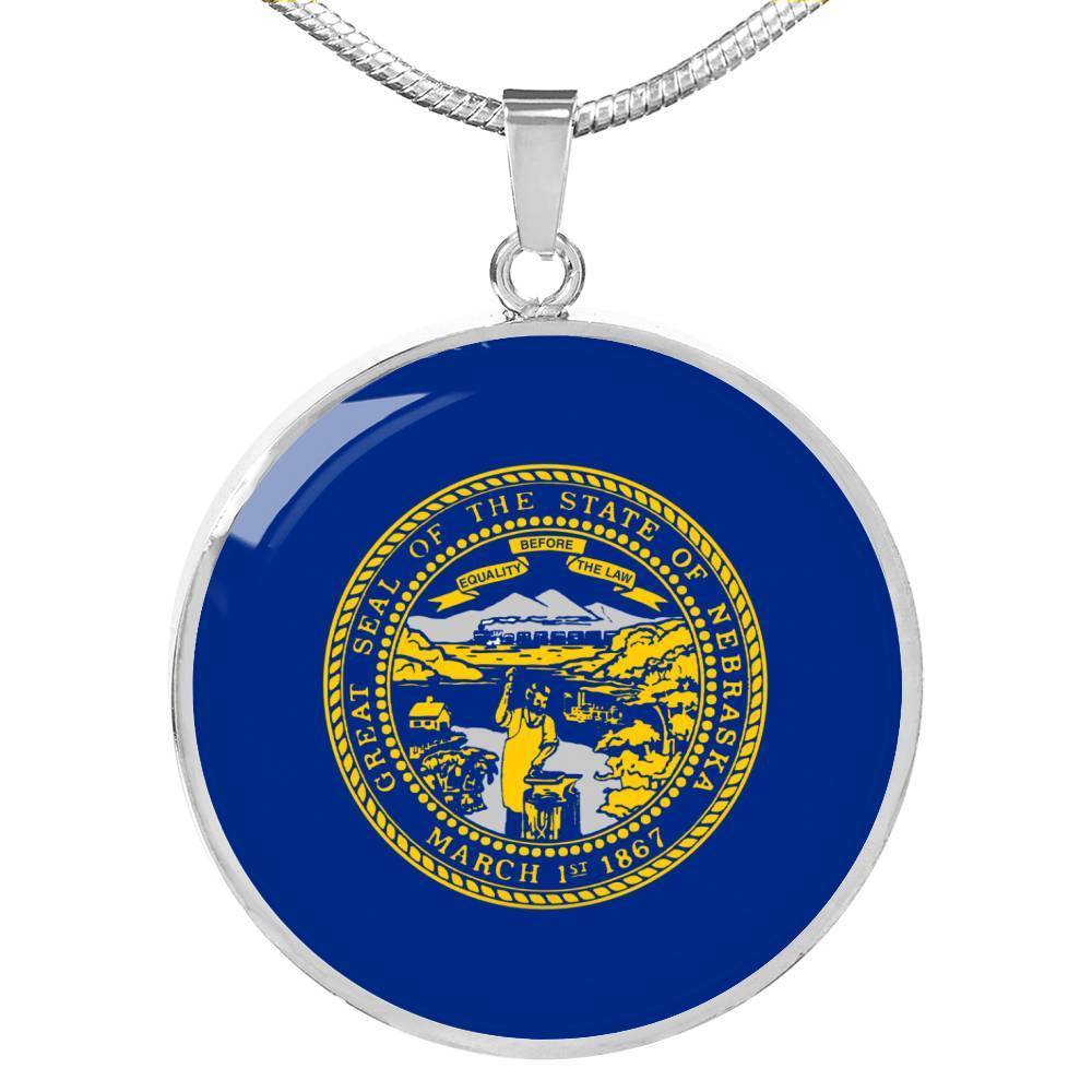 Nebraska State Flag Necklace Stainless Steel or 18k Gold Circle Pendant 18-22" - Express Your Love Gifts