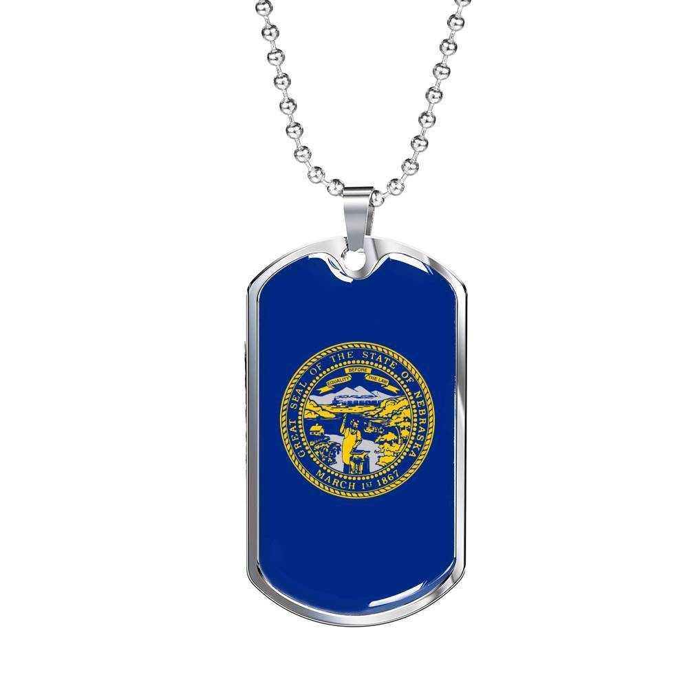 Nebraska State Flag Necklace Stainless Steel or 18k Gold Dog Tag 24" Chain - Express Your Love Gifts