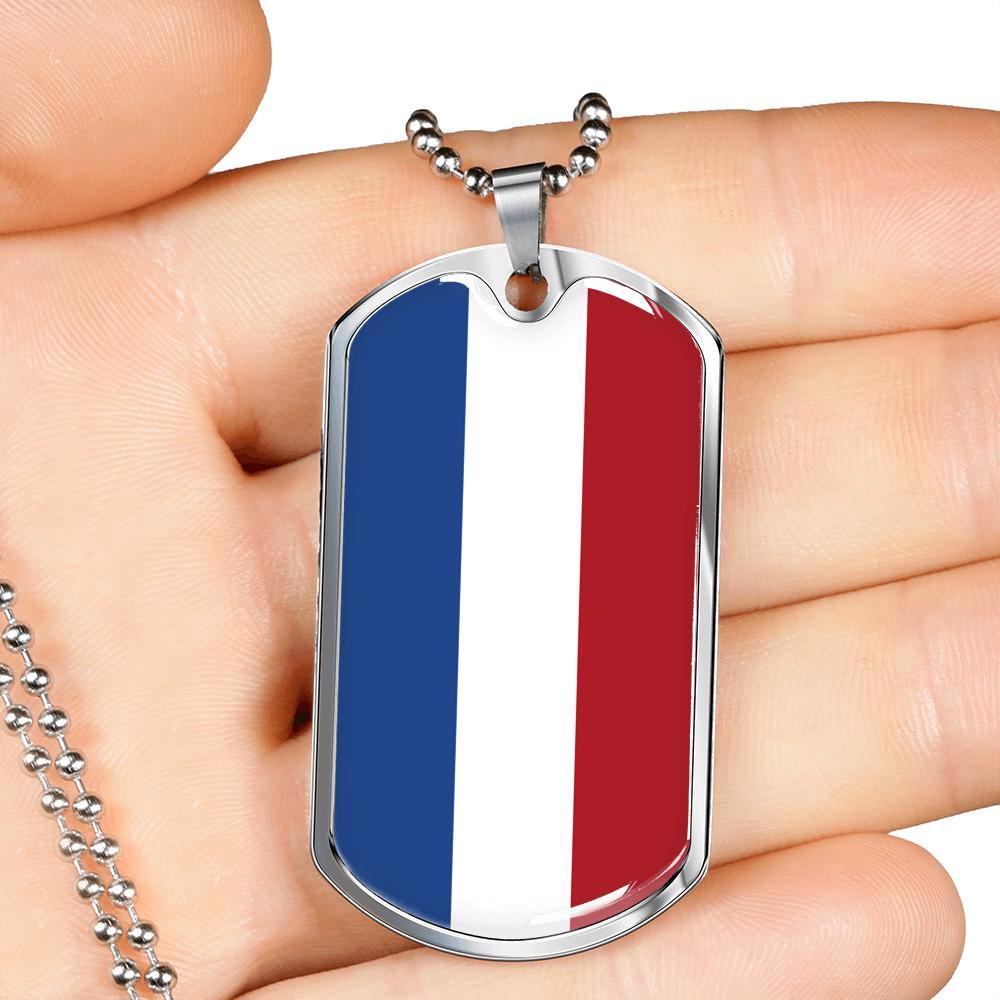 Netherlands Flag Necklace Netherlands Flag Stainless Steel or 18k Gold Dog Tag 24" - Express Your Love Gifts