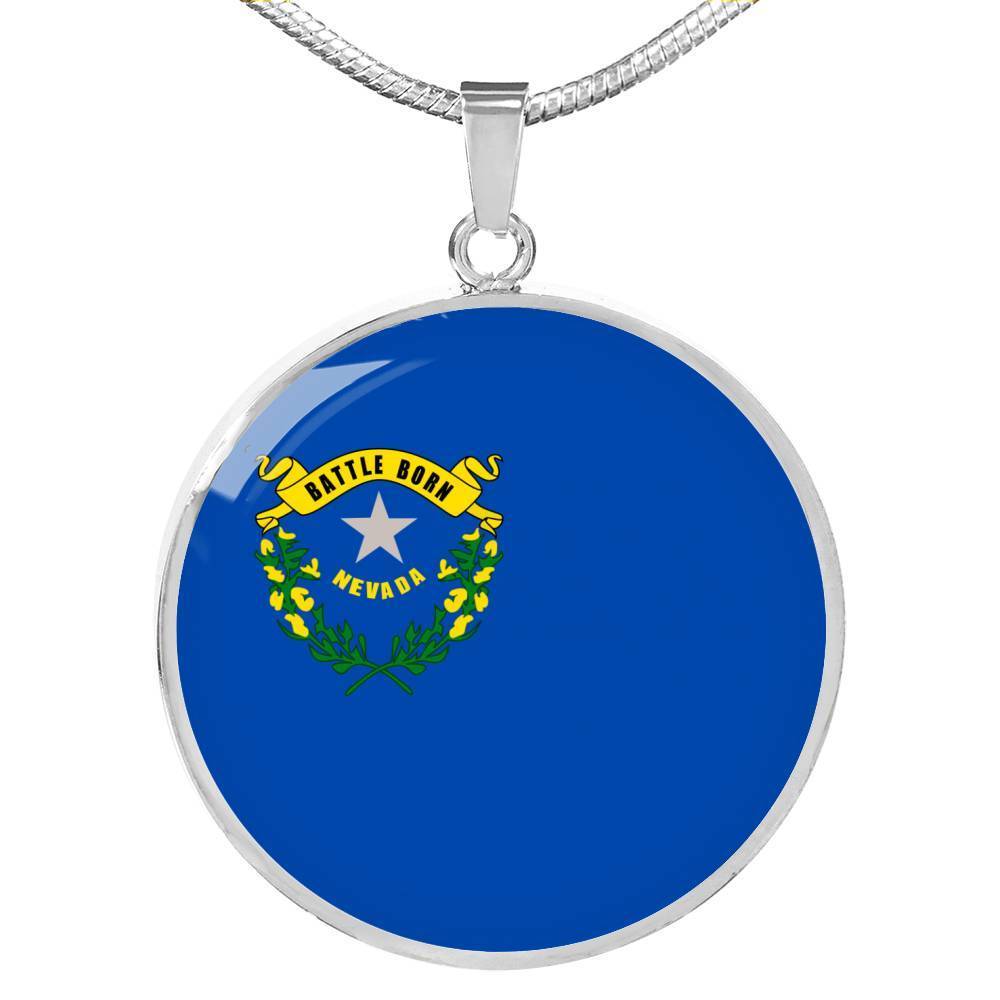 Nevada State Flag Necklace Stainless Steel or 18k Gold Circle Pendant 18-22" - Express Your Love Gifts