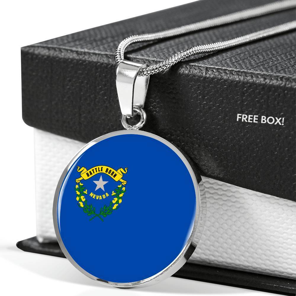Nevada State Flag Necklace Stainless Steel or 18k Gold Circle Pendant 18-22" - Express Your Love Gifts