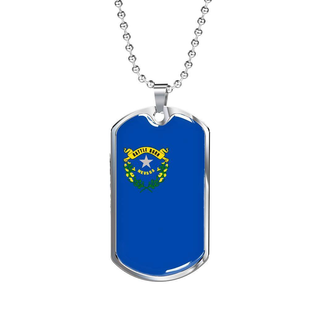 Nevada State Flag Necklace Stainless Steel or 18k Gold Dog Tag 24" Chain - Express Your Love Gifts
