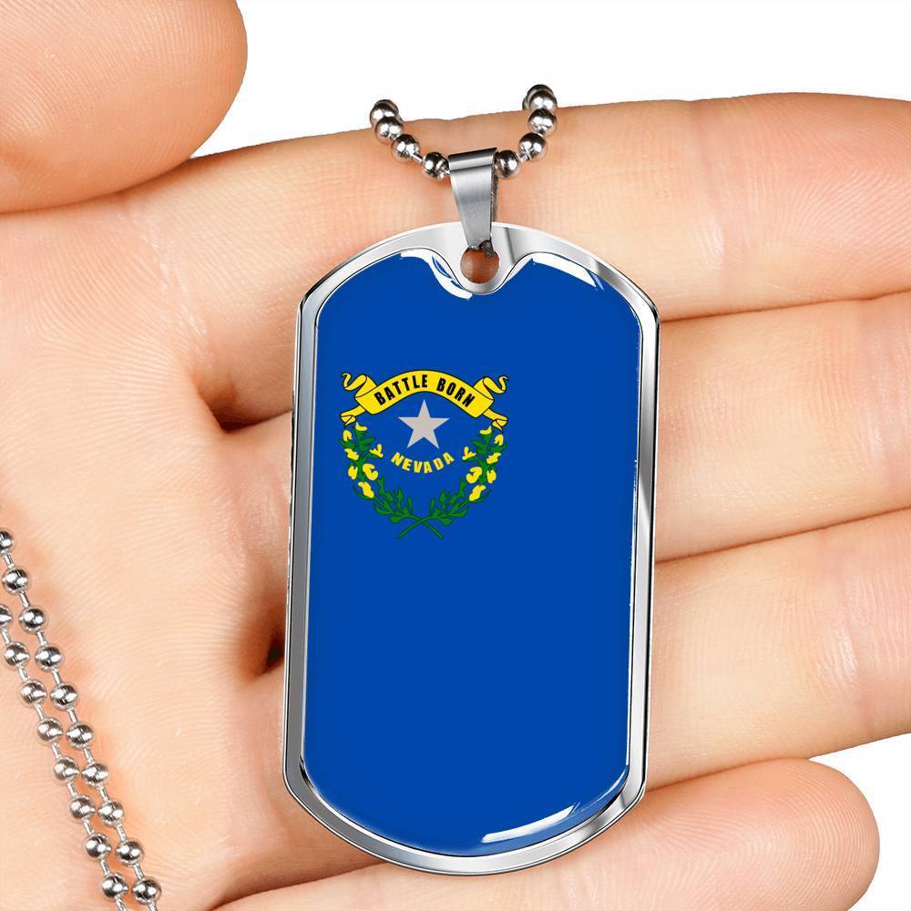 Nevada State Flag Necklace Stainless Steel or 18k Gold Dog Tag 24" Chain - Express Your Love Gifts