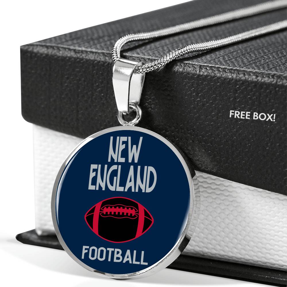 New England Circle Pendant Football Fan Necklace Stainless Steel or 18k Gold 18-22" - Express Your Love Gifts