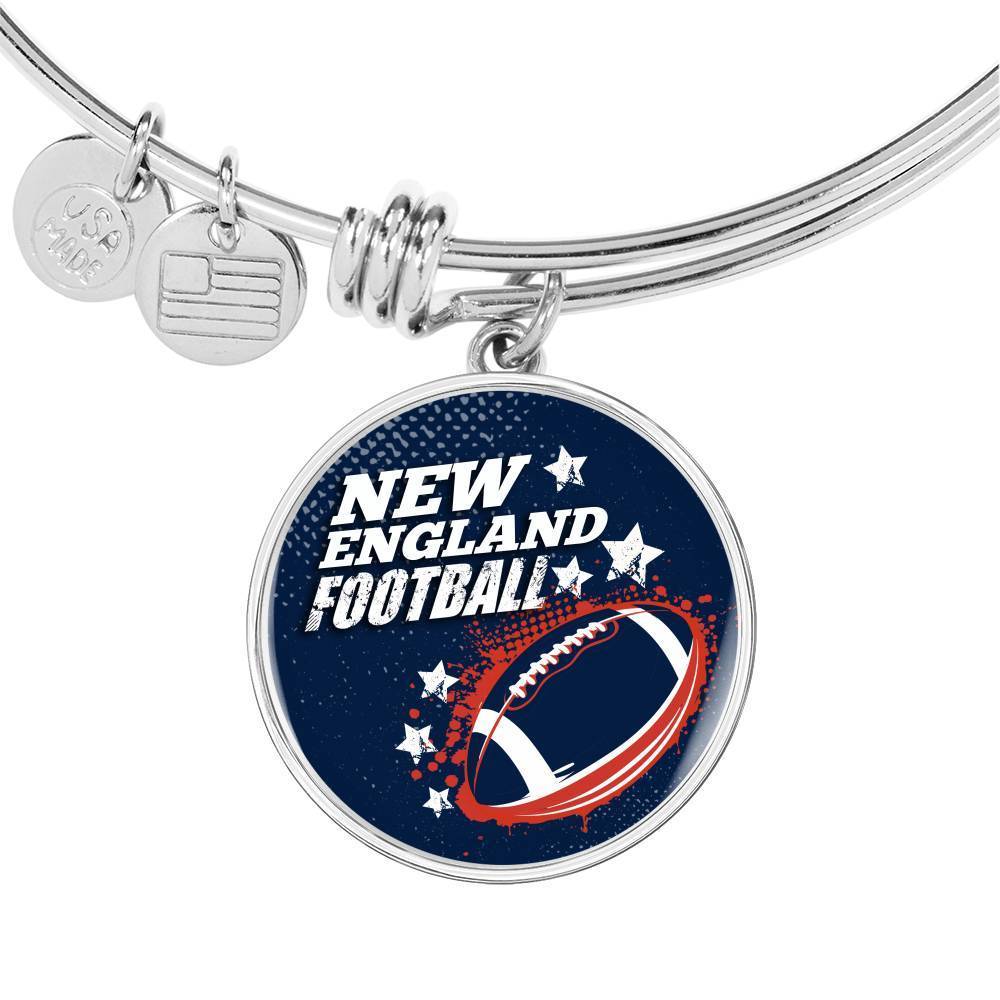 New England Fan Circle Pendant Stainless Steel or 18k Gold Finish Bracelet Bangle - Express Your Love Gifts