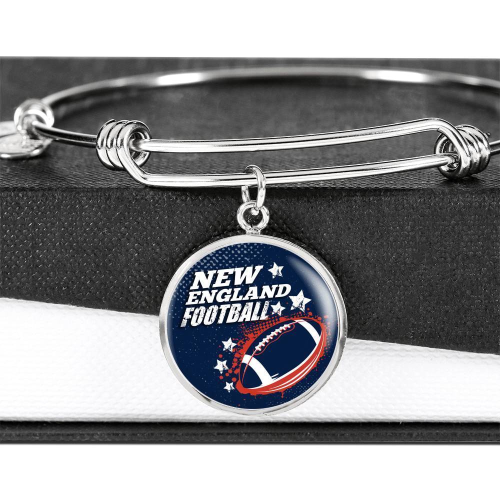 New England Fan Circle Pendant Stainless Steel or 18k Gold Finish Bracelet Bangle - Express Your Love Gifts