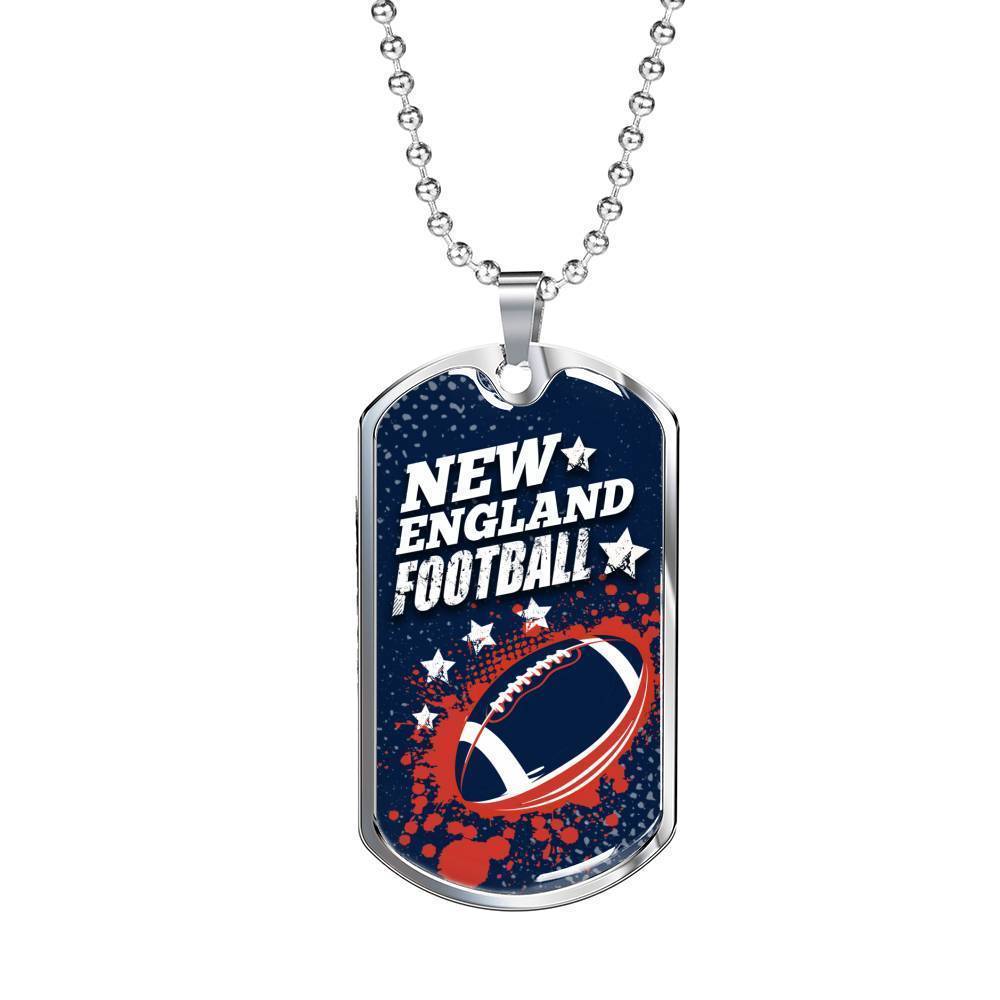 New England Football Necklace Stainless Steel or 18k Gold Dog Tag 24" Chain-Express Your Love Gifts