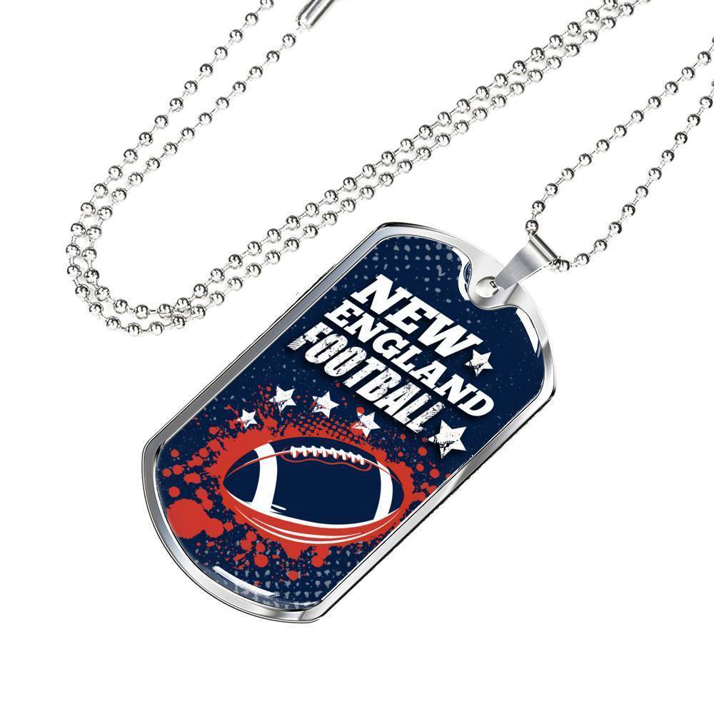 New England Football Necklace Stainless Steel or 18k Gold Dog Tag 24" Chain-Express Your Love Gifts