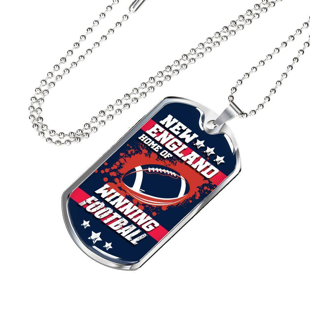 New England Home Of Winning Football Necklace Stainless Steel or 18k Gold Dog Tag 24" Chain-Express Your Love Gifts