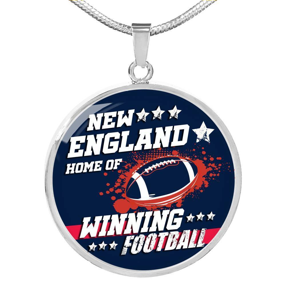 New England Winning Football Circle Necklace Stainless Steel or 18k Gold 18-22" - Express Your Love Gifts