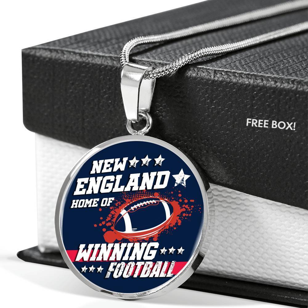 New England Winning Football Circle Necklace Stainless Steel or 18k Gold 18-22" - Express Your Love Gifts