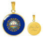 New Hampshire State Flag Stainless Steel or 18k Gold Circle Pendant 18-22" - Express Your Love Gifts