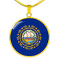New Hampshire State Flag Stainless Steel or 18k Gold Circle Pendant 18-22" - Express Your Love Gifts
