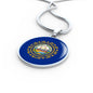 New Hampshire State Flag Stainless Steel or 18k Gold Circle Pendant 18-22" - Express Your Love Gifts