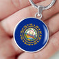 New Hampshire State Flag Stainless Steel or 18k Gold Circle Pendant 18-22" - Express Your Love Gifts