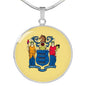 New Jersey State Flag Necklace Stainless Steel or 18k Gold Circle Pendant 18-22" - Express Your Love Gifts