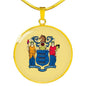 New Jersey State Flag Necklace Stainless Steel or 18k Gold Circle Pendant 18-22" - Express Your Love Gifts
