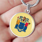 New Jersey State Flag Necklace Stainless Steel or 18k Gold Circle Pendant 18-22" - Express Your Love Gifts