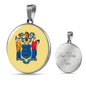 New Jersey State Flag Necklace Stainless Steel or 18k Gold Circle Pendant 18-22" - Express Your Love Gifts