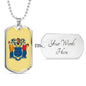 New Jersey State Flag Necklace Stainless Steel or 18k Gold Dog Tag 24" Chain - Express Your Love Gifts