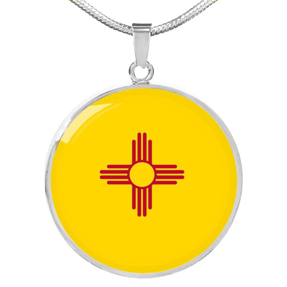 New Mexico State Flag Necklace Stainless Steel or 18k Gold Circle Pendant 18-22" - Express Your Love Gifts