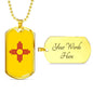 New Mexico State Flag Necklace Stainless Steel or 18k Gold Dog Tag 24" Chain - Express Your Love Gifts