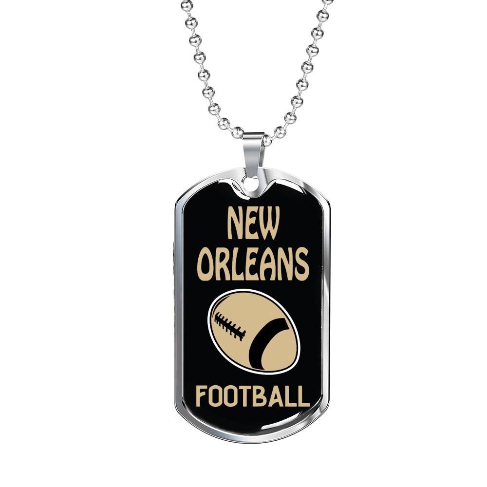 New Orleans Fan Necklace Dog Tag Stainless Steel or 18k Gold 24" Chain - Express Your Love Gifts