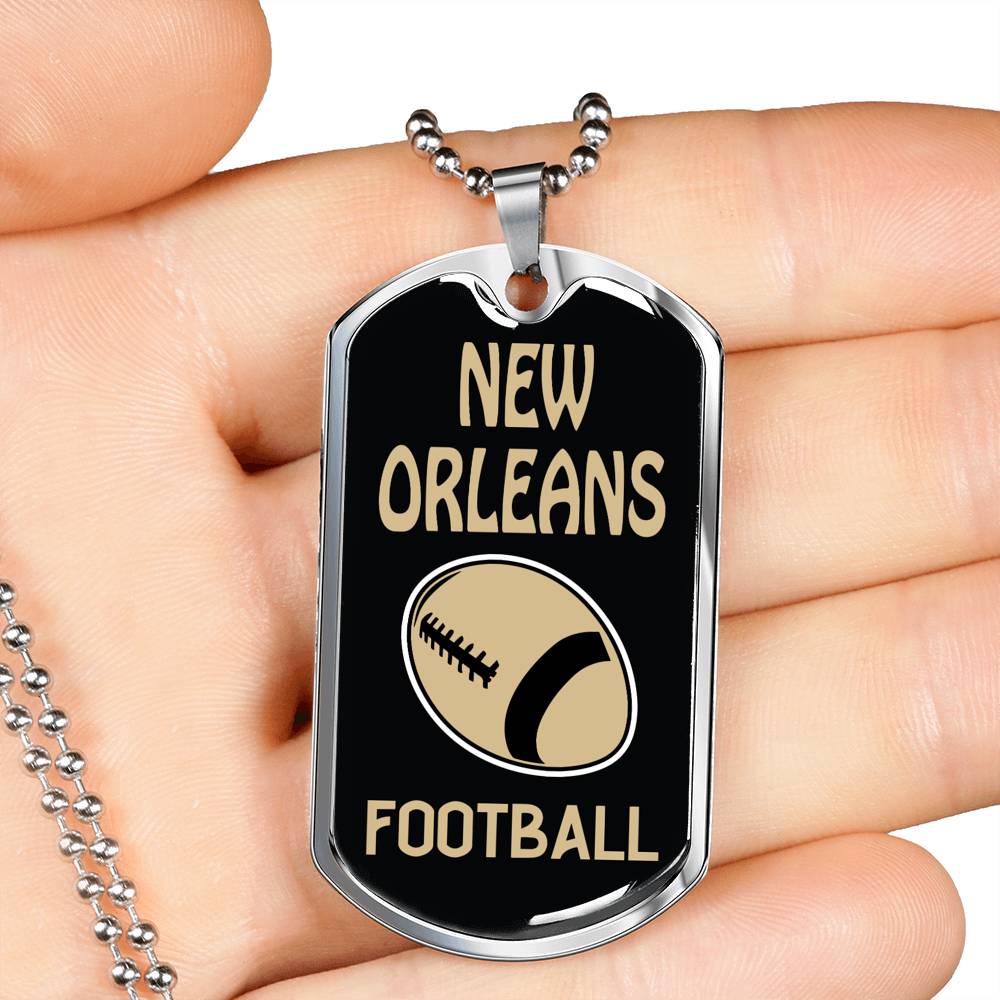 New Orleans Fan Necklace Dog Tag Stainless Steel or 18k Gold 24" Chain - Express Your Love Gifts