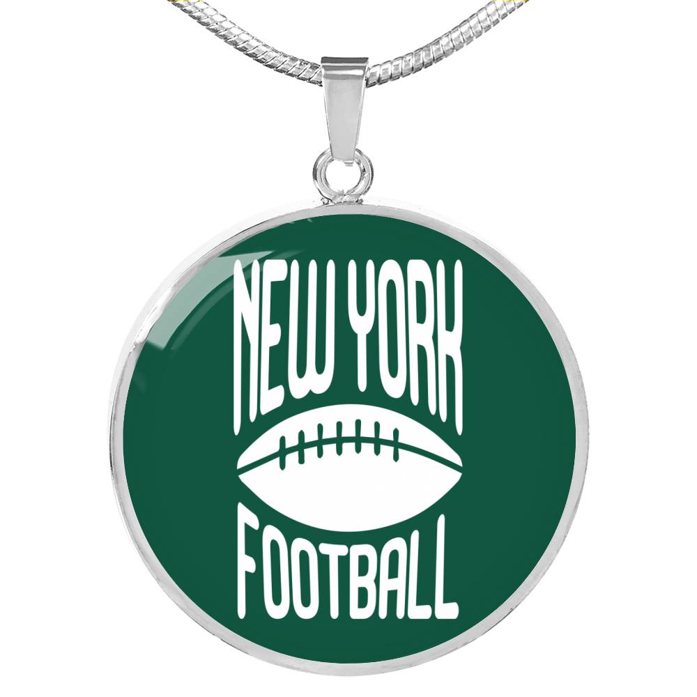New York Circle Pendant Football Fan Necklace Stainless Steel or 18k Gold 18-22" - Express Your Love Gifts