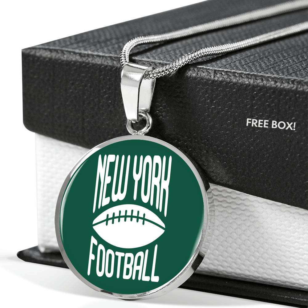 New York Circle Pendant Football Fan Necklace Stainless Steel or 18k Gold 18-22" - Express Your Love Gifts