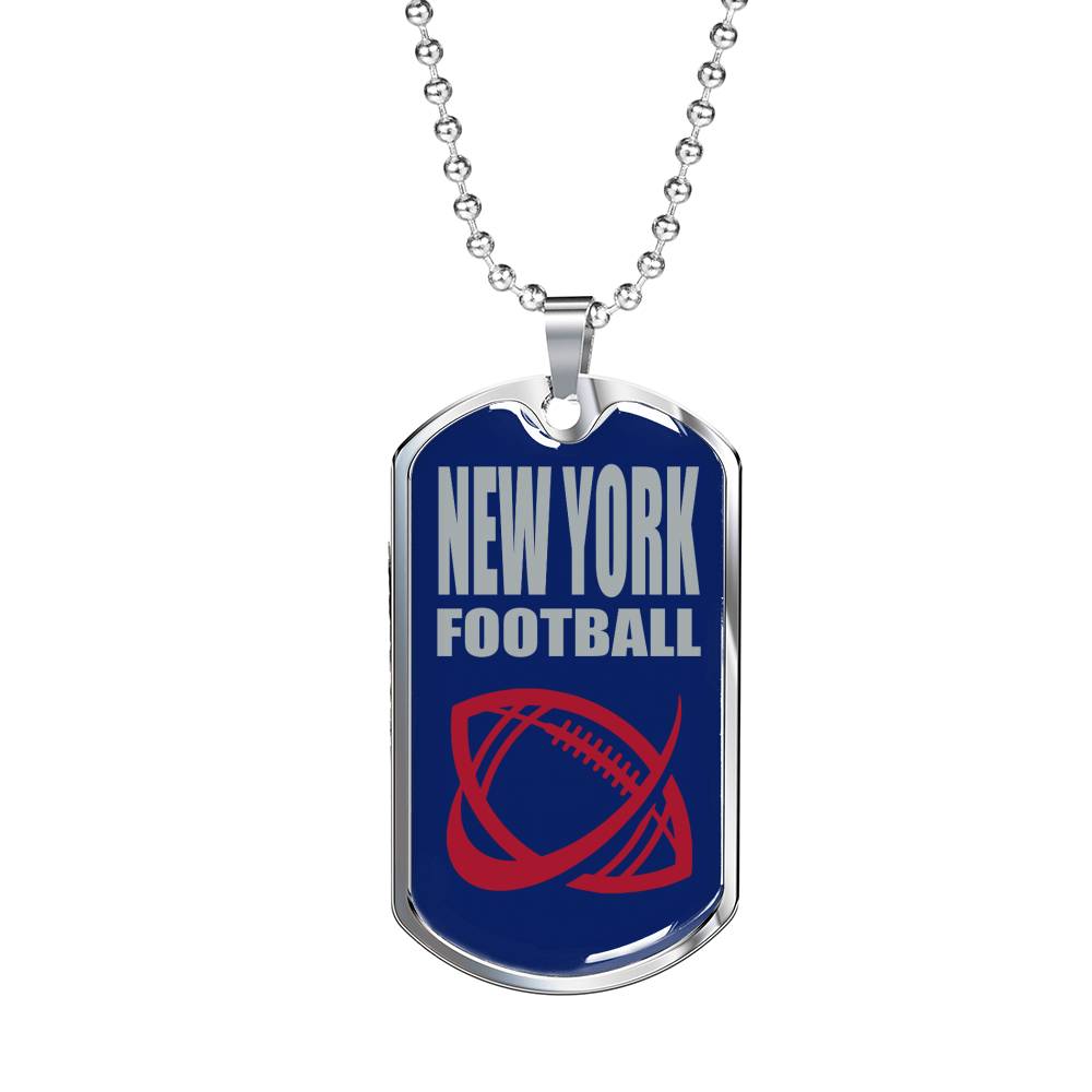 New York Fan Necklace Dog Tag Stainless Steel or 18k Gold 24" Chain - Express Your Love Gifts