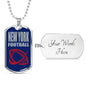 New York Fan Necklace Dog Tag Stainless Steel or 18k Gold 24" Chain - Express Your Love Gifts