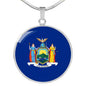 New York State Flag Necklace Stainless Steel or 18k Gold Circle Pendant 18-22" - Express Your Love Gifts