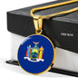 New York State Flag Necklace Stainless Steel or 18k Gold Circle Pendant 18-22" - Express Your Love Gifts
