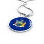 New York State Flag Necklace Stainless Steel or 18k Gold Circle Pendant 18-22" - Express Your Love Gifts
