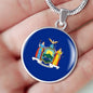 New York State Flag Necklace Stainless Steel or 18k Gold Circle Pendant 18-22" - Express Your Love Gifts