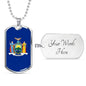 New York State Flag Necklace Stainless Steel or 18k Gold Dog Tag 24" Chain - Express Your Love Gifts