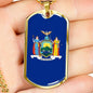 New York State Flag Necklace Stainless Steel or 18k Gold Dog Tag 24" Chain - Express Your Love Gifts