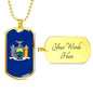 New York State Flag Necklace Stainless Steel or 18k Gold Dog Tag 24" Chain - Express Your Love Gifts