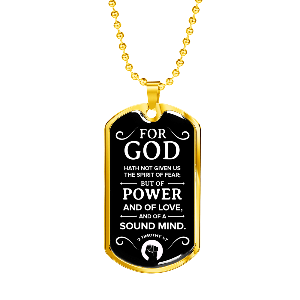 No Fear Bible Verse Gift Timothy Necklace Stainless Steel or 18k Gold Dog Tag 24" Chain-Express Your Love Gifts
