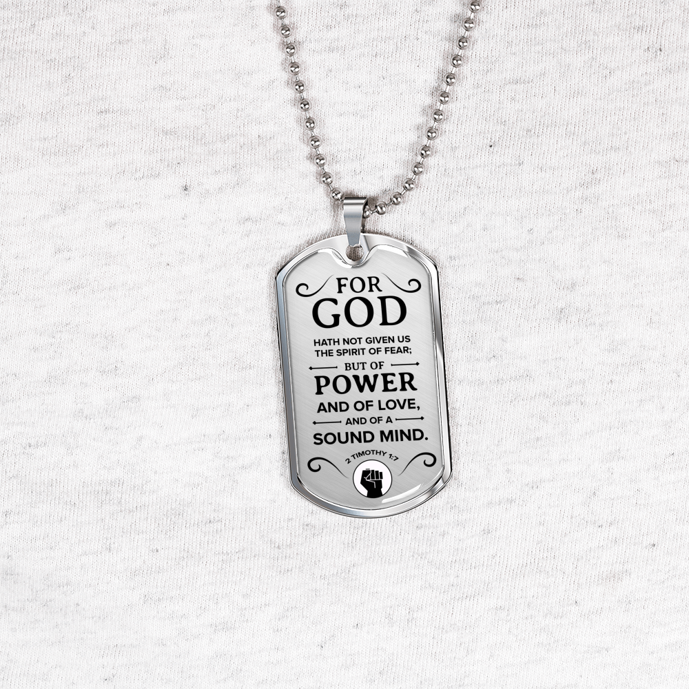 No Fear Christian Necklace Necklace Stainless Steel or 18k Gold Dog Tag W 24"-Express Your Love Gifts