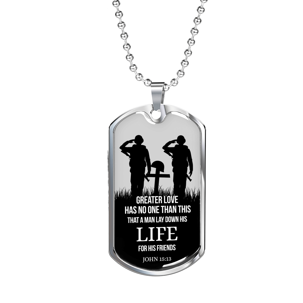 No Greater Love John 15:13 Necklace Stainless Steel or 18k Gold Dog Tag 24" Chain-Express Your Love Gifts