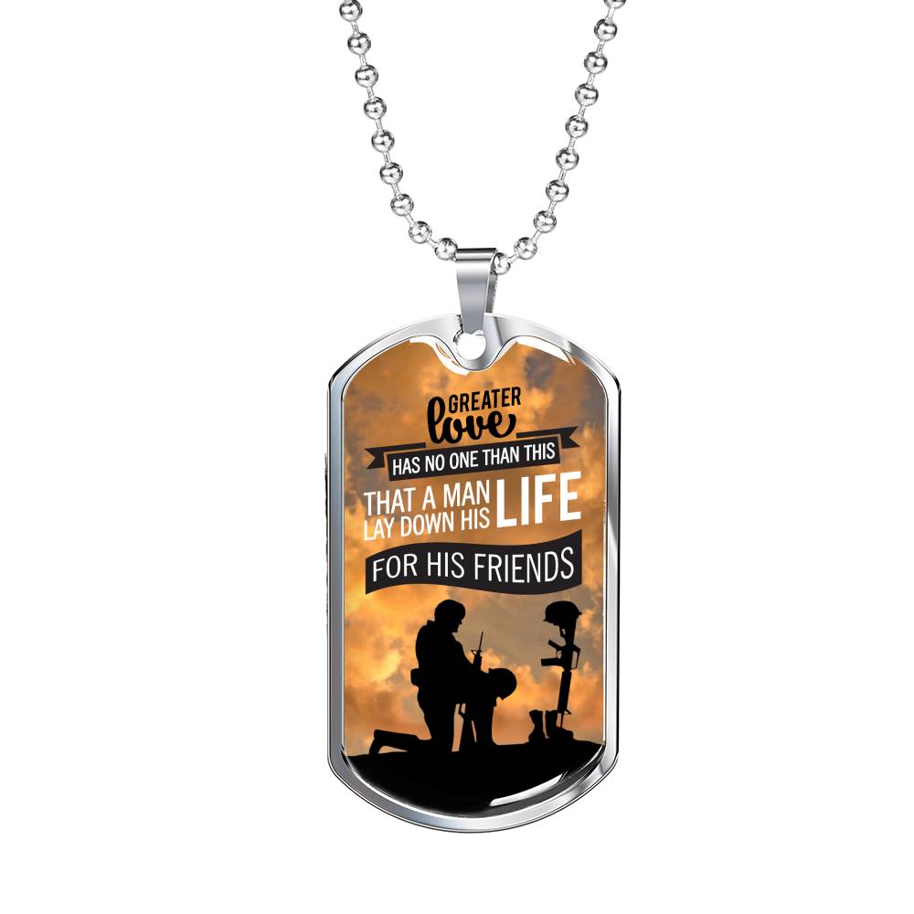 Patriotic Soldier Gift No Greater Love Bible Dog Tag Stainless Steel or 18k Gold 24 - Express Your Love Gifts