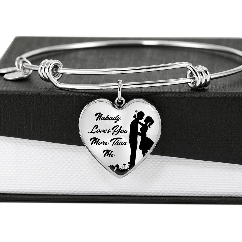 Nobody Loves You More Than Me Heart Pendant Bangle Bracelet-Express Your Love Gifts